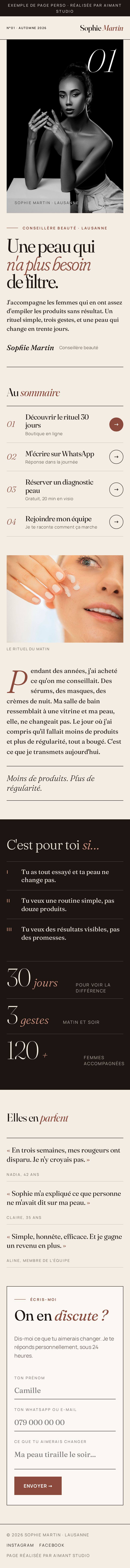 La même page vue sur téléphone